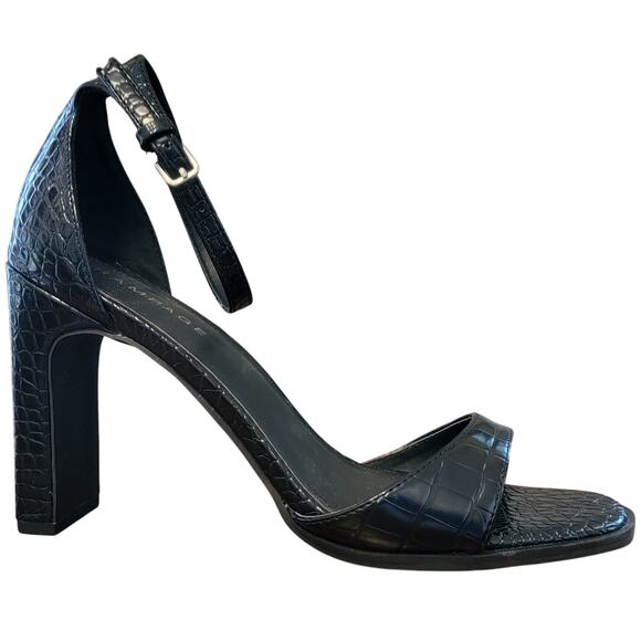 Rampage Women Block Heel Ankle Strap Sandals Size US 8.5M Black Snake Print - Picture 2 of 5